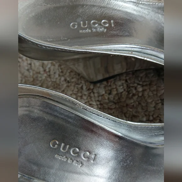 Gucci Silver Metallic classic horse bit leather wedges size 6B - Picture 10 of 16